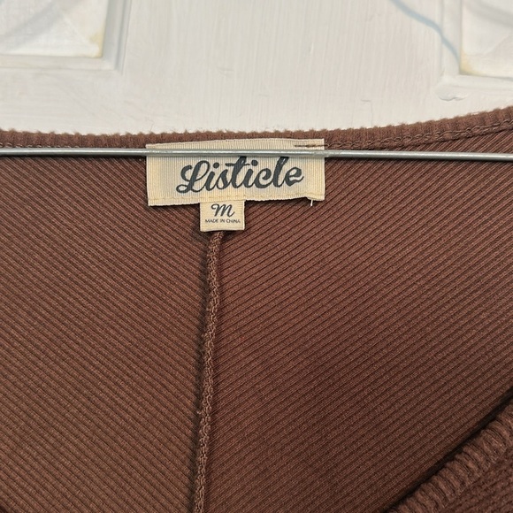 Listicle size medium brown long sleeve Vneck top - Picture 3 of 4